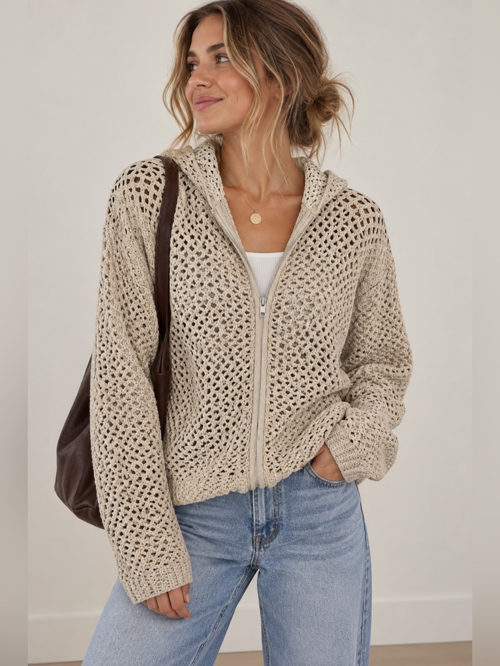 TNA CROCHET MESH ZIP UP